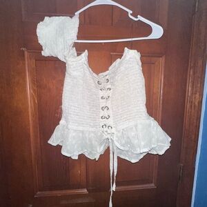 Chic White Lace-Up Blouse